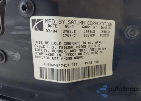2004 Saturn Ion 2 from USA, damaged, VIN 1G8AJ52F74Z192013